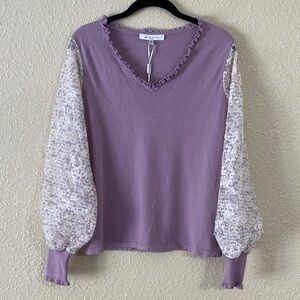 NWT Sioni Milano Floral Lace V-neck Sweater Long Sleeve Lavender Size M